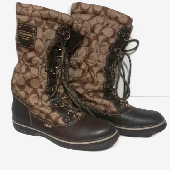 Coach SHAINE Signature Monogram Lace-Up Shoes Brown Khaki Women’s Size 6B - Picture 1 of 8